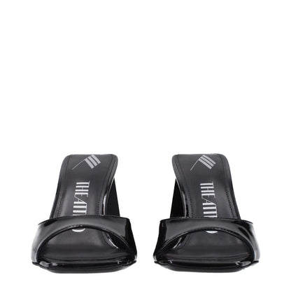 The Attico Black Leather Stiletto Heel Sandals open toe, stylish patent leather design, 8.5 cm mid heel, front view