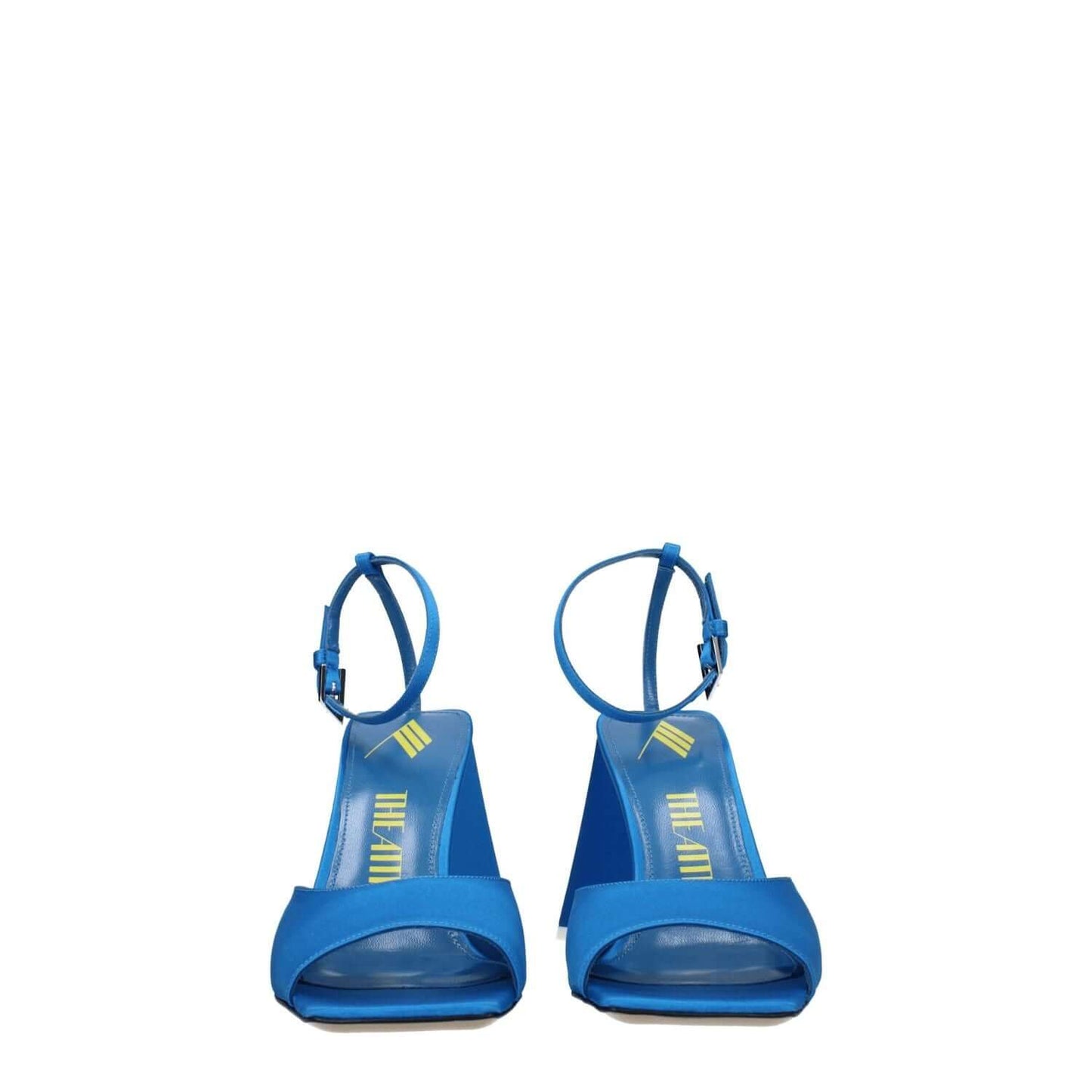 The Attico Blue Satin Stiletto Heel Sandals with buckle closure and open toe design made of satin and leather, style: casual.