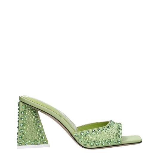 The Attico Green Satin Stiletto Heel Sandals with rhinestone detail, open toe, 8.5 cm heel, lime accent.