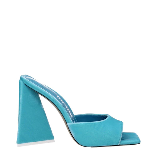 The Attico Light Blue Velvet Platform Sandals with high heel and open toe design in side view