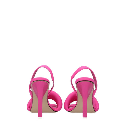 The Attico Pink Fabric Stiletto Heel Sandals with pink leather high heels and open toe design, back view