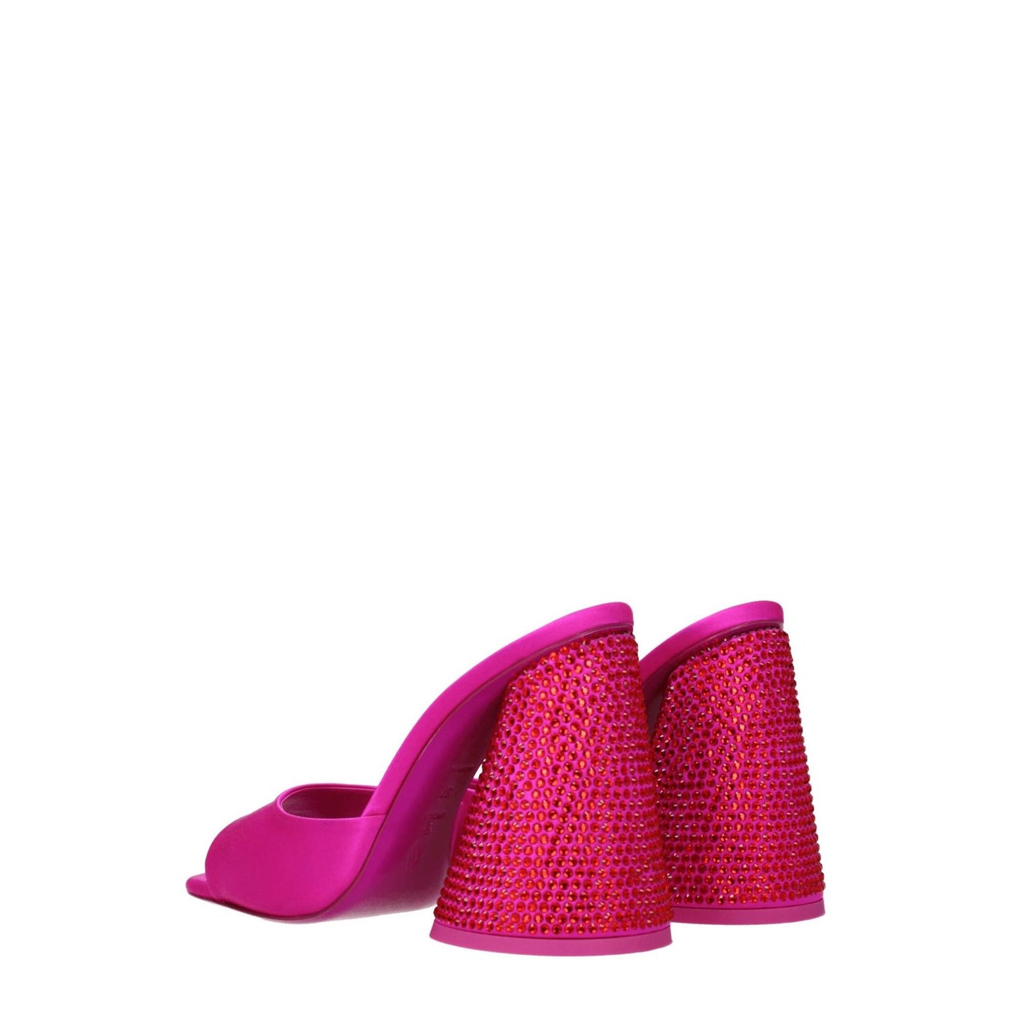 The Attico Pink Satin Platform Sandals with rhinestone detail, open toe, high heel, 11 cm height, leather sole in fuchsia and red.