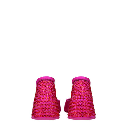 The Attico Pink Satin Platform Sandals with rhinestones and open toe, high heel, fuchsia satin, leather sole, MPN S502TV07132.