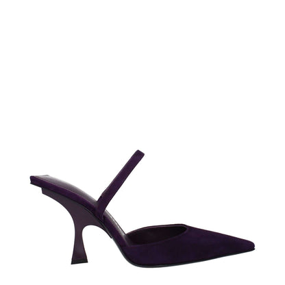 The Attico Purple Leather Stiletto Heel Sandals with pointy toe, 9.5 cm high heel, and leather sole, in violet and amaranth.