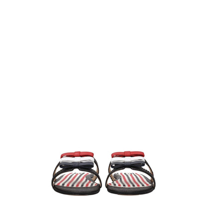 Thom Browne Black Leather Slippers Sandals with open toe and low flat heel, featuring distinctive front detail.