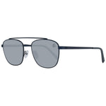 Timberland Blue Men Sunglass with blue metal frame, polarized mirrored grey lenses, full-rim aviator style, includes branded case.
