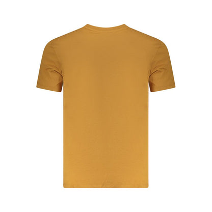 Timberland Brown Cotton Men T-Shirt featuring a slim-fit design with sophisticated embroidery and the iconic Timberland logo for casual luxury.