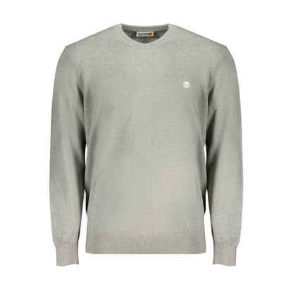 Timberland Gray Cotton Sweater, crew neck, long sleeved, 100% organic cotton, featuring logo