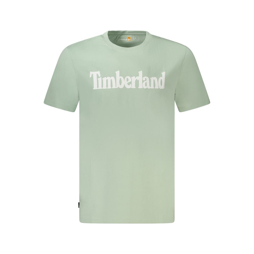 Timberland Green Cotton T-Shirt, regular fit short sleeve with wordmark logo, crew neck, 100% organic cotton.