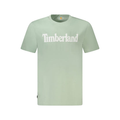 Timberland Green Cotton T-Shirt, regular fit short sleeve with wordmark logo, crew neck, 100% organic cotton.