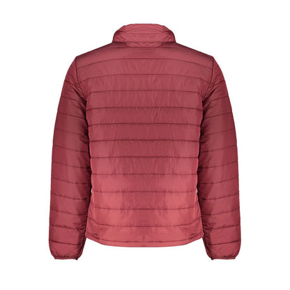 Back view of Timberland Red Polyester Men's Sports Jacket with quilted design and collar.