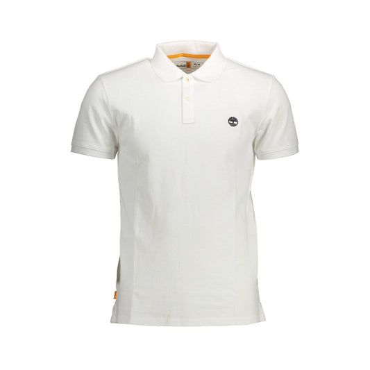 Timberland White Cotton Men Polo Shirt, slim fit, embroidered logo, short sleeves, perfect for versatile styling and modern elegance.