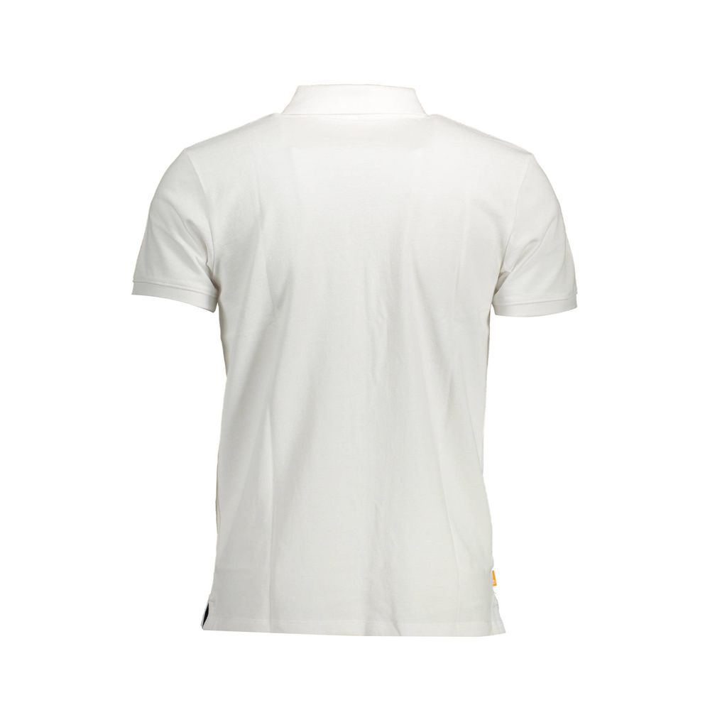 Back view of Timberland White Cotton Men Polo Shirt showing sleek design and short sleeves.