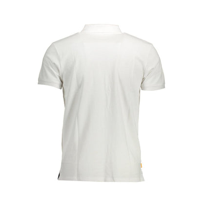 Back view of Timberland White Cotton Men Polo Shirt showing sleek design and short sleeves.