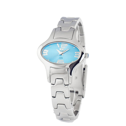Time Force Silver Stainless Steel Bracelet Watch with blue dial, analog display, and quartz movement.