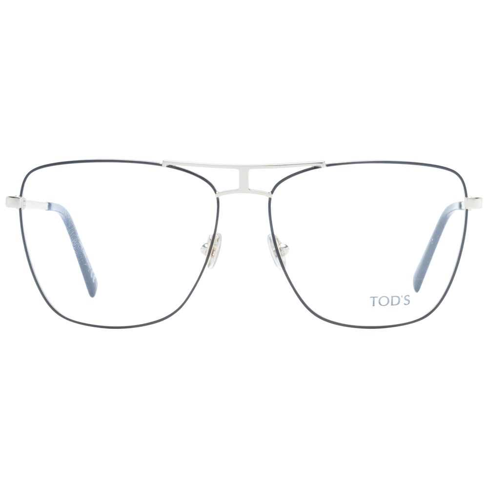 Tod's Black Women Glasses Frame in metal with full-rim aviator style, featuring demo plastic lenses. Includes branded case.