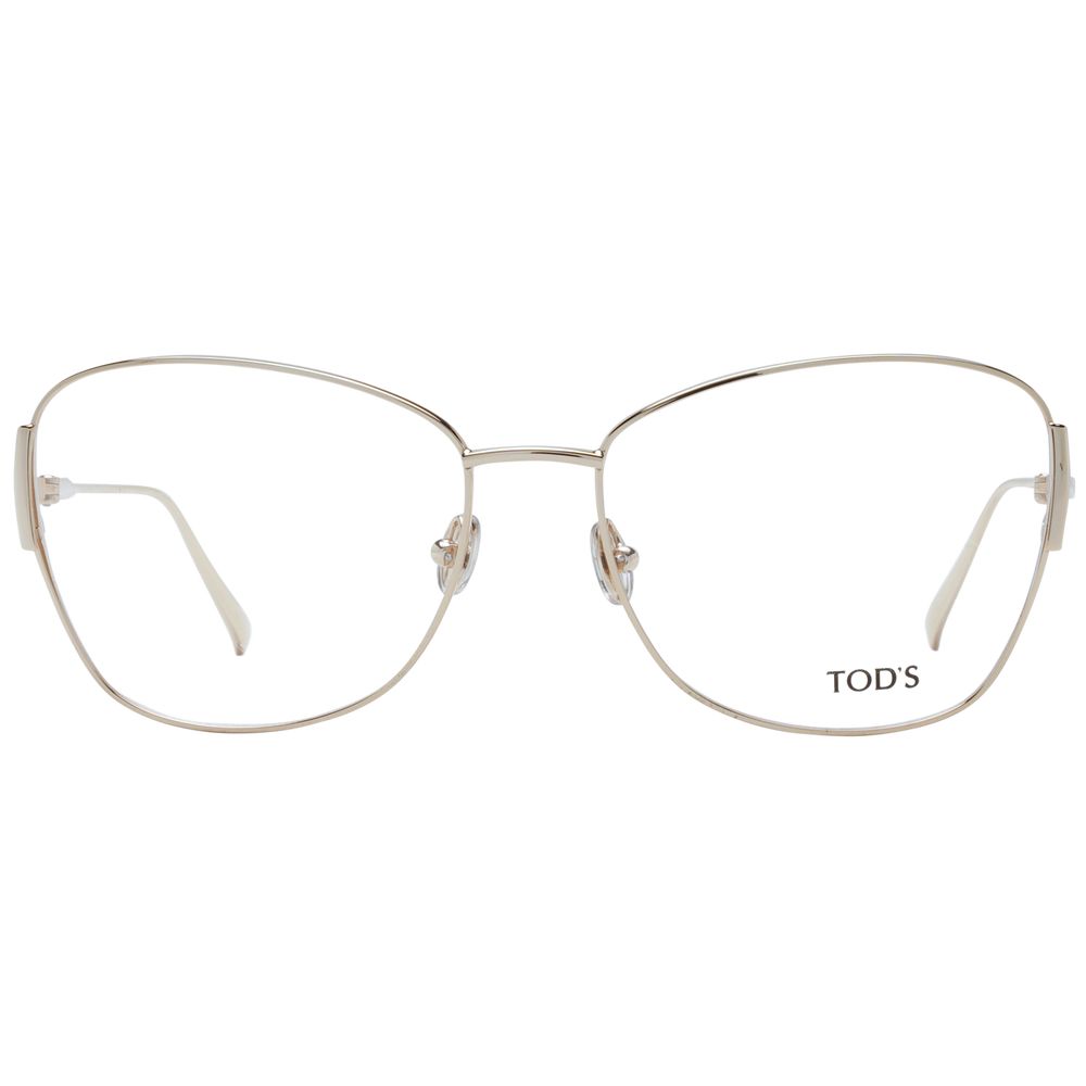 Alt Tag: Tod's Gold Women Glasses Frame with butterfly style, full-rim metal and demo lenses. Elegant gold design, includes branded case.