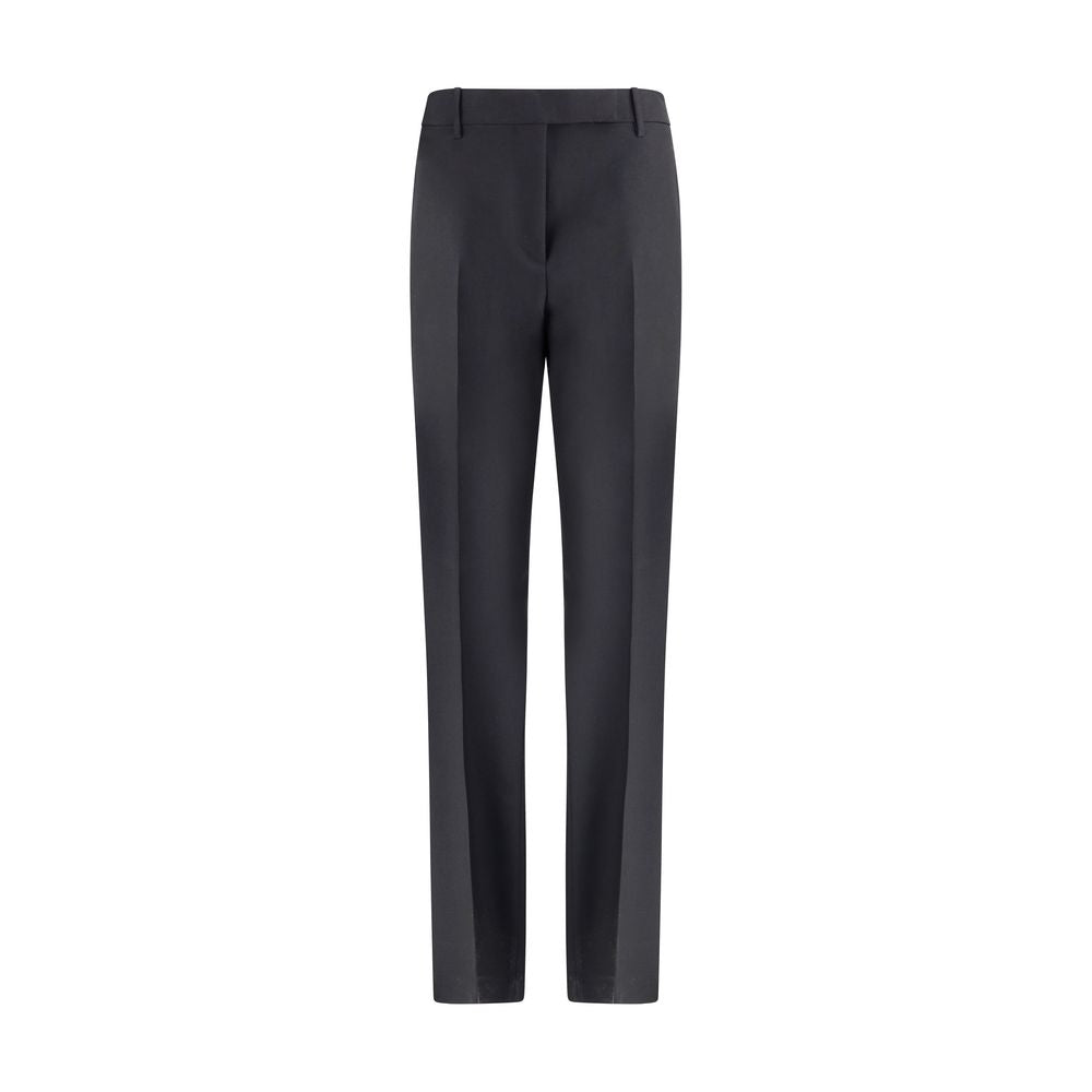 Tom Ford Black Wool Pants with high waist and center pleat, made of wool gabardine, mohair, and silk, featuring a hook-and-eye front closure.