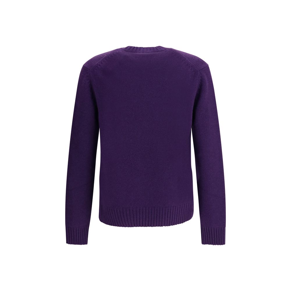 Tom Ford Purple Cashmere Cashmere Sweater, back view, featuring ribbed crew neck, hem, and cuffs for understated elegance.