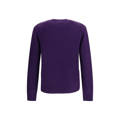 Tom Ford Purple Cashmere Cashmere Sweater, back view, featuring ribbed crew neck, hem, and cuffs for understated elegance.