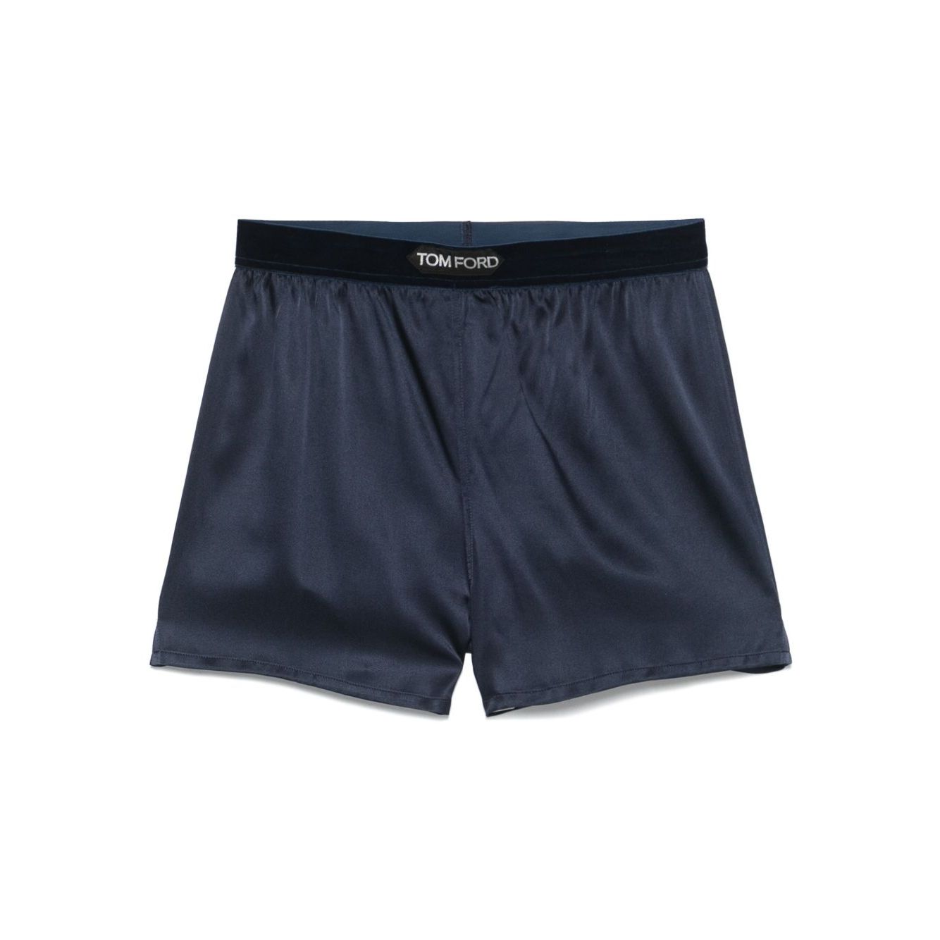Tom Ford Shorts Blue, navy silk shorts with logo and elasticated waistband, true to size.
