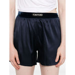 Tom Ford Shorts Blue with elasticated logo waistband in navy blue silk