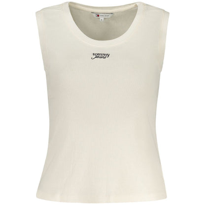 Tommy Hilfiger Beige Cotton Tank Top with embroidery logo and wide neckline, made of 95% regenerative cotton.