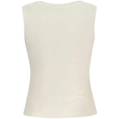 Tommy Hilfiger Beige Cotton Tank Top with embroidery and logo, made from 95% regenerative cotton, featuring a wide neckline.