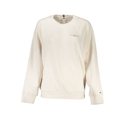 Tommy Hilfiger Beige Cotton Women Sweater with long sleeves and crew neck, featuring the brand's iconic logo for a stylish look.