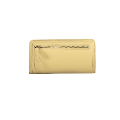 Tommy Hilfiger Beige Polyethylene Wallet with snap closure, external pocket, four compartments, double card spaces, and logo.