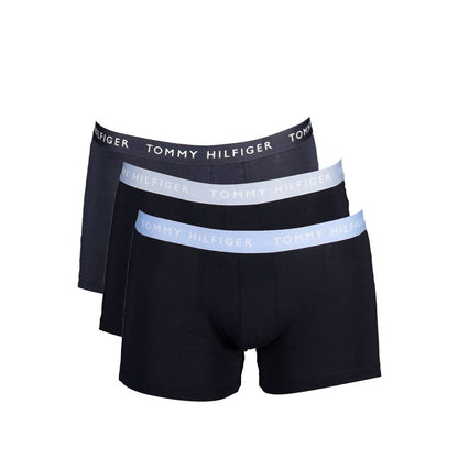 Tommy Hilfiger Black Cotton Men Boxer Trio Pack with recycled material, featuring logo waistband, perfect for eco-conscious style lovers.