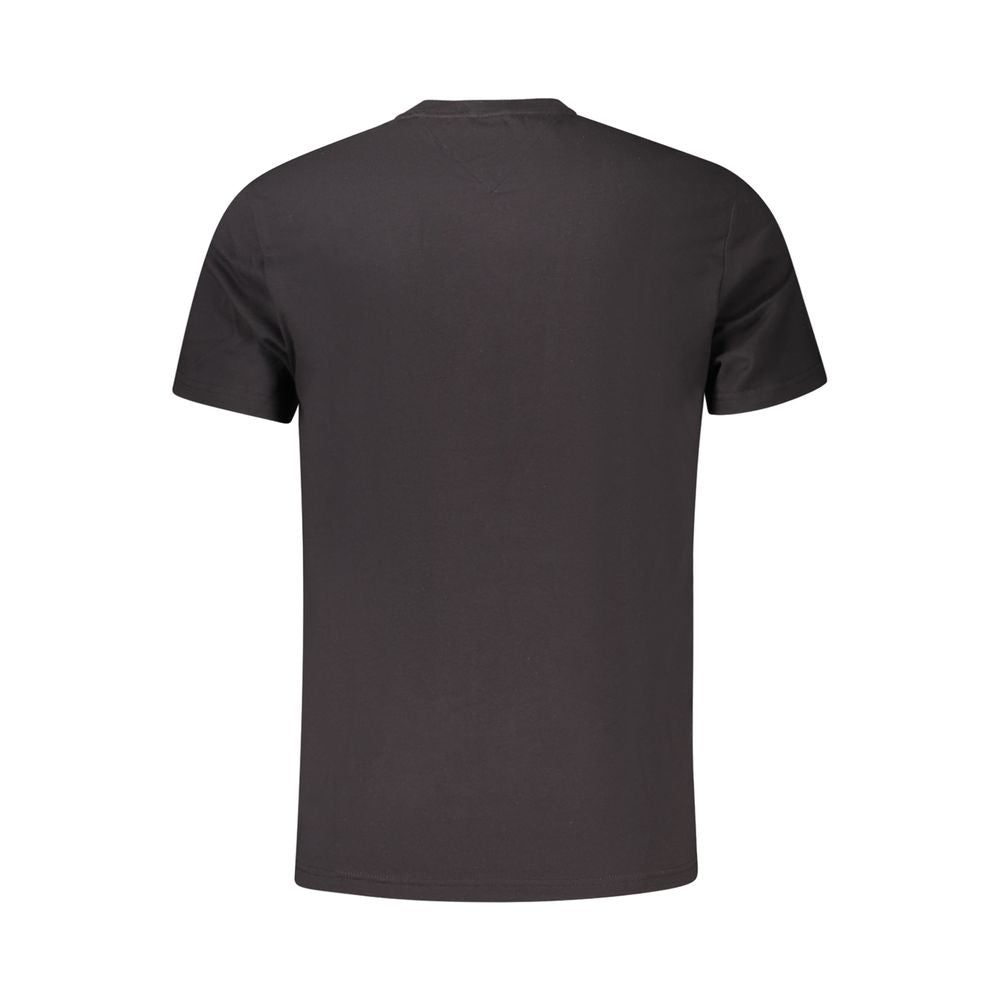 Back view of Tommy Hilfiger Black Cotton Men T-Shirt showcasing short sleeves and premium fabric.