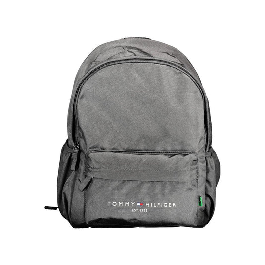Tommy Hilfiger Black Polyester Men Backpack, eco-friendly with adjustable straps for organized urban style.
