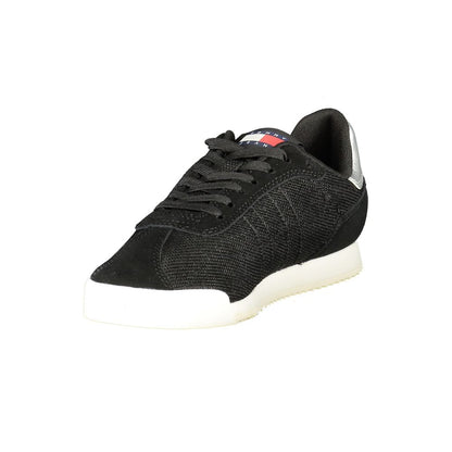Tommy Hilfiger Black Polyester Women Sneaker with eco-friendly design, contrasting details, and iconic logo, perfect for fashion-forward style.