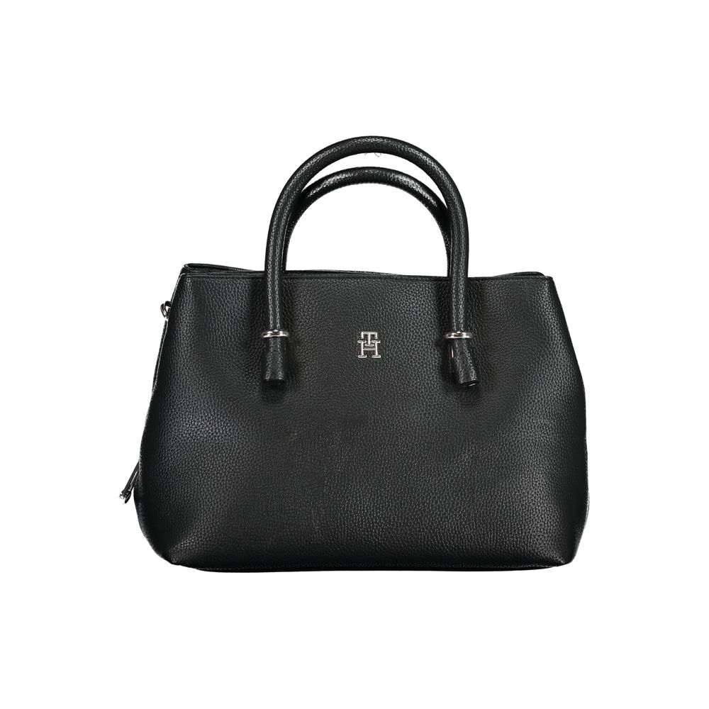 Tommy Hilfiger Black Polyethylene Handbag with handles, adjustable strap, pockets, contrasting details, zip and snap closure, logo.