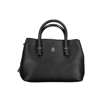 Tommy Hilfiger Black Polyethylene Handbag with handles, adjustable strap, pockets, contrasting details, zip and snap closure, logo.