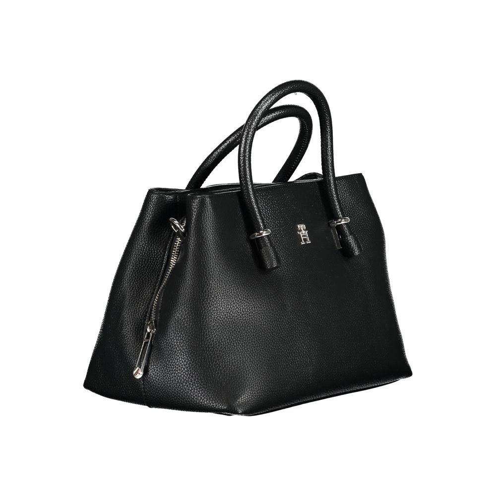Tommy Hilfiger Black Polyethylene Handbag with handles, adjustable strap, multiple pockets, and logo detailing
