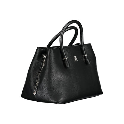 Tommy Hilfiger Black Polyethylene Handbag with handles, adjustable strap, multiple pockets, and logo detailing