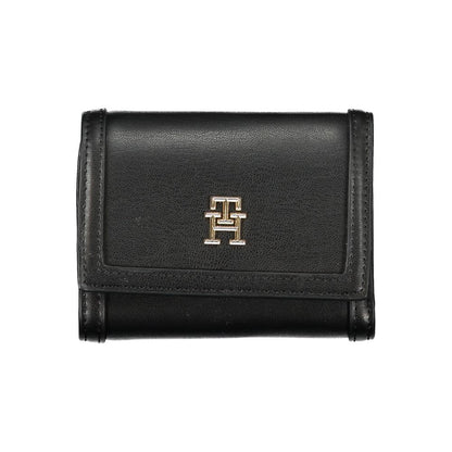 Tommy Hilfiger Black Polyethylene Wallet with logo, double card spaces, coin purse, contrasting details, zip, and automatic closure.
