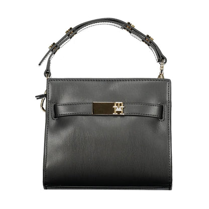 Tommy Hilfiger Black Polyethylene Women Handbag with adjustable handle and sleek shoulder strap, dual compartments, and central pocket.
