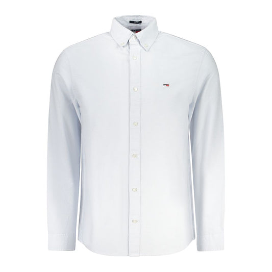 Tommy Hilfiger Blue Cotton Men Shirt with button-down collar and Tommy Hilfiger embroidery, showcasing classic sophistication.