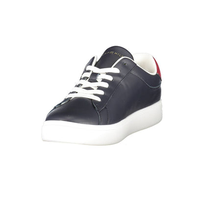 Tommy Hilfiger Blue Leather Women Sneaker with logo and contrasting details, perfect for style and comfort with durable materials.