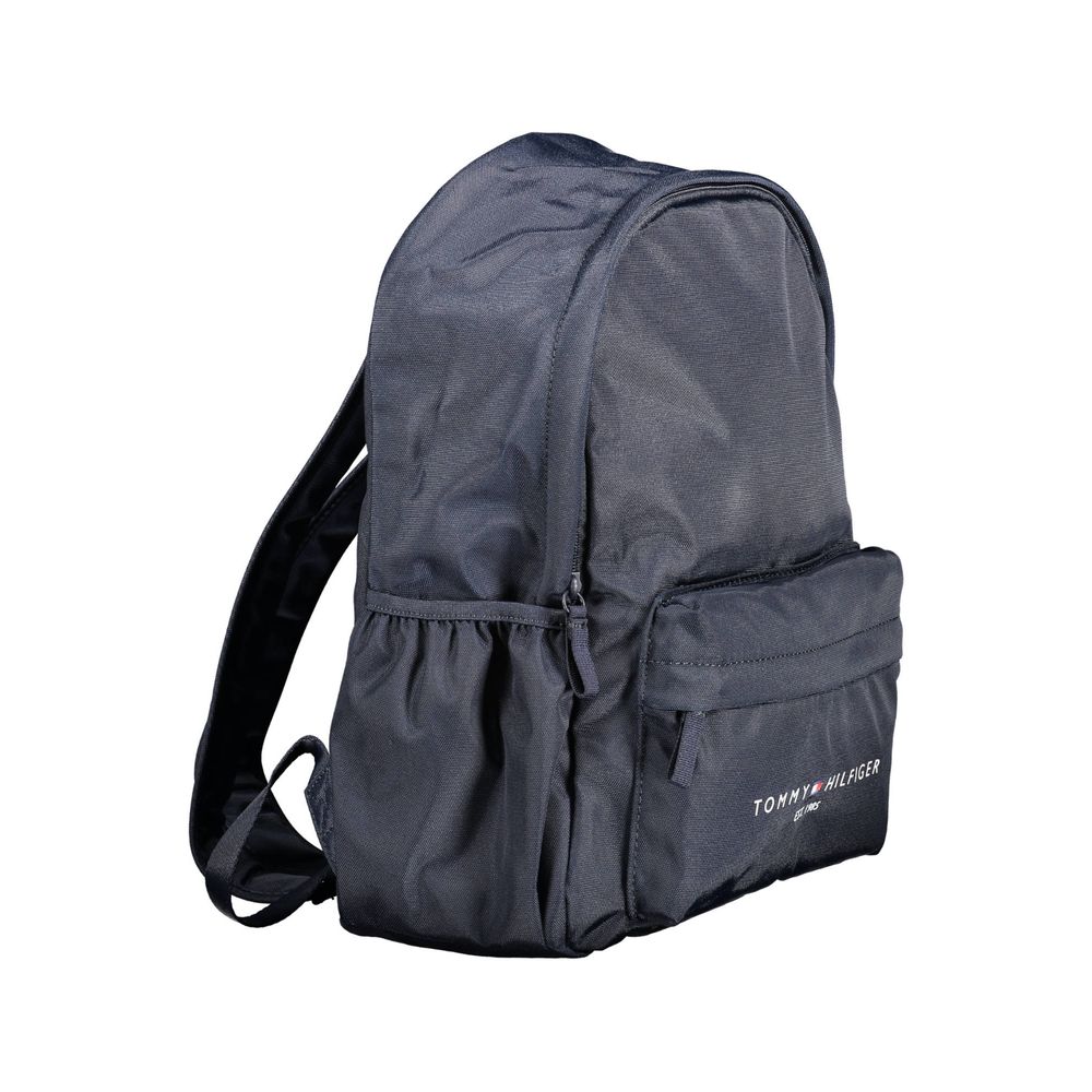 Tommy Hilfiger Blue Polyester Men Backpack with eco-friendly design and multiple pockets for convenient storage.