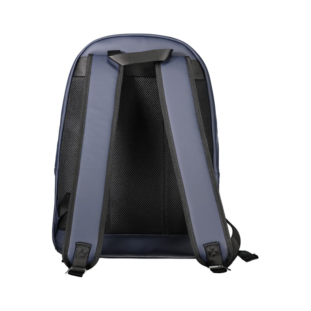 Back view of Tommy Hilfiger Blue Polyethylene Backpack with shoulder straps and handle.