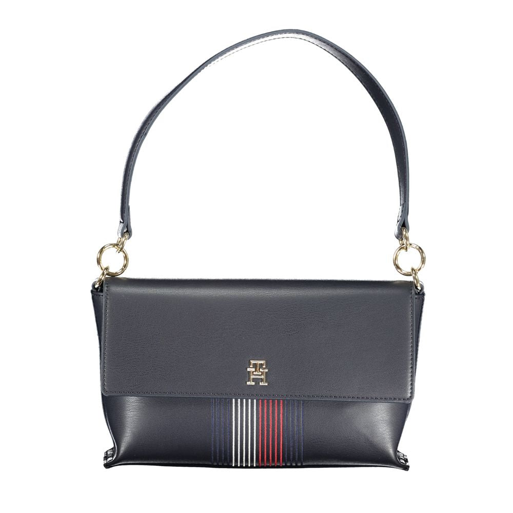 Tommy Hilfiger Blue Polyethylene Handbag with adjustable strap, logo, and contrasting details, featuring automatic closure and internal pocket.