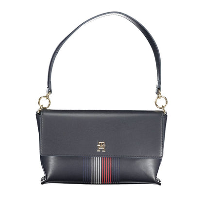 Tommy Hilfiger Blue Polyethylene Handbag with adjustable strap, logo, and contrasting details, featuring automatic closure and internal pocket.