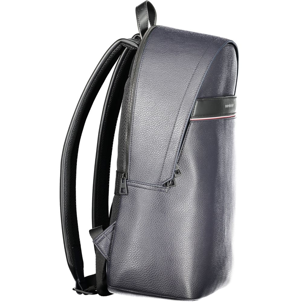 Tommy Hilfiger Blue Polyethylene Men Backpack with sleek design, protective laptop compartment, and iconic Tommy logo.
