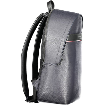 Tommy Hilfiger Blue Polyethylene Men Backpack with sleek design, protective laptop compartment, and iconic Tommy logo.