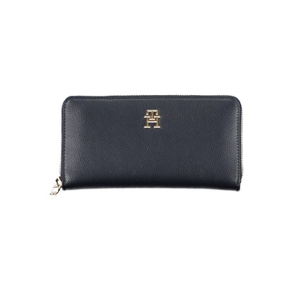 Tommy Hilfiger Elegant Blue Designer Wallet with zip closure and gold logo