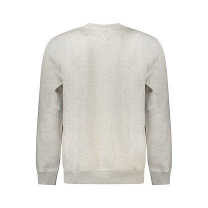 Back view of Tommy Hilfiger Gray Cotton Men Sweater with crew neck and iconic logo embroidery, ideal for blending style and comfort.